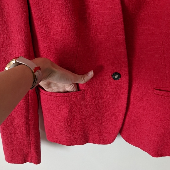 LOFT Raspberry Pink Red Textured Collarless Long Sleeve Blazer Jacket Size 6 - Picture 4 of 11